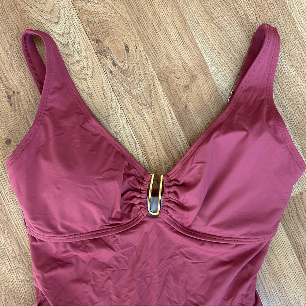 B2Prity Amazon Sculpting Rusty Rose One-Piece Swimsuit with Gold Center Large - Picture 3 of 6
